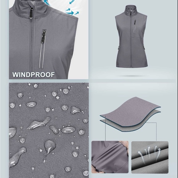 Women's Windproof Vest Outerwear Gray 6 Pockets & Reflective Design Size Large - Picture 13 of 16